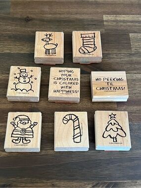 Stampin' Up! Crayon Christmas Stamp Set, Wood Mount, Retired, Used